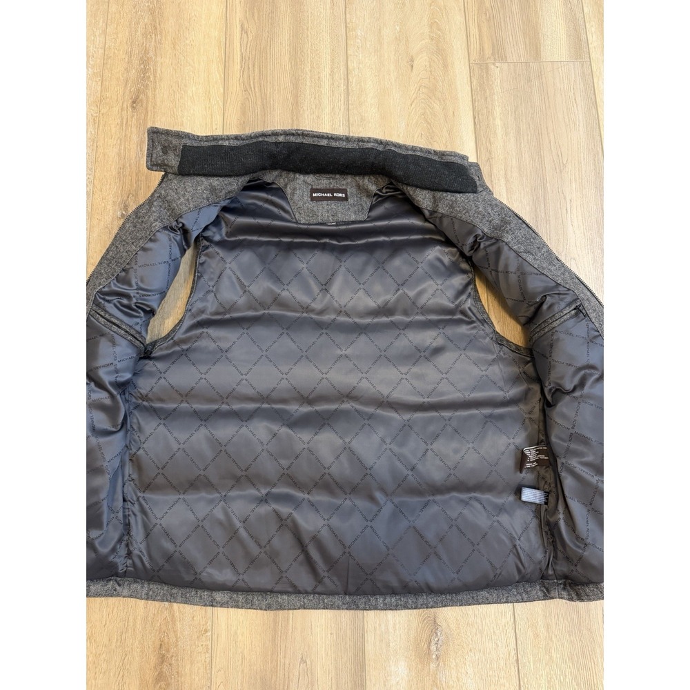 Michael Kors Full Zip Herringbone Wool Gray Black Down Puffer Vest  Men XXL‎ - Picture 2 of 6